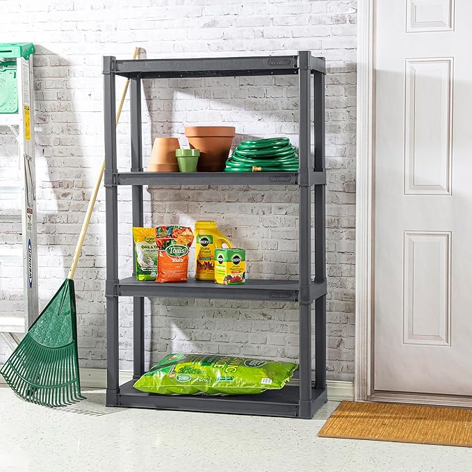 Sterilite 4-Pack 4 Shelf Unit, Heavy-Duty Shelving Storage and Utility Rack - Standing Plastic Organizer Shelves for Kitchen, Bathroom, and Garage