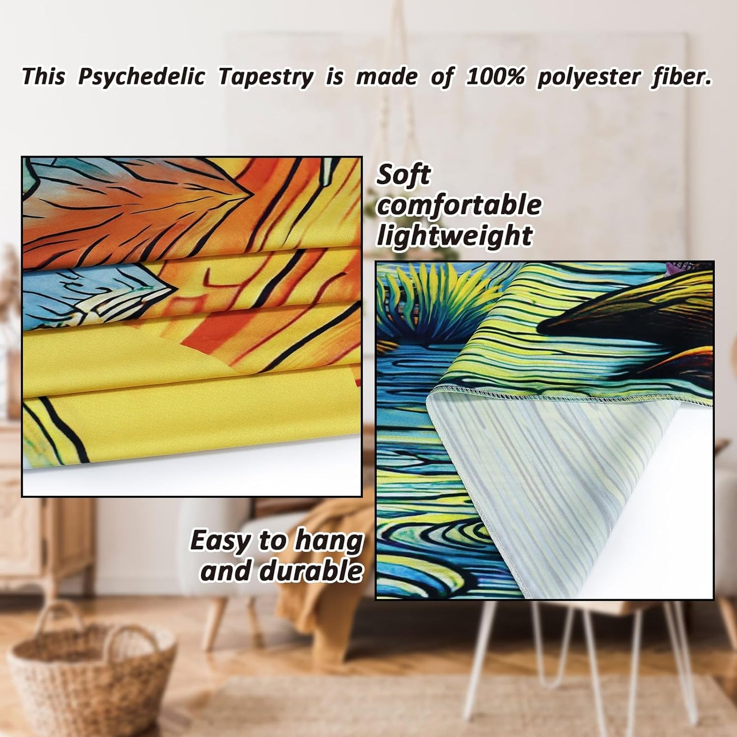 Serborlur Boho Sun Mountain Tapestry Trippy Forest Tree Tapestry Vintage Aesthetic Magic River Tapestries Nature Landscape Wall Hanging for Bedroom Home Decor (70.8" x 92.5")