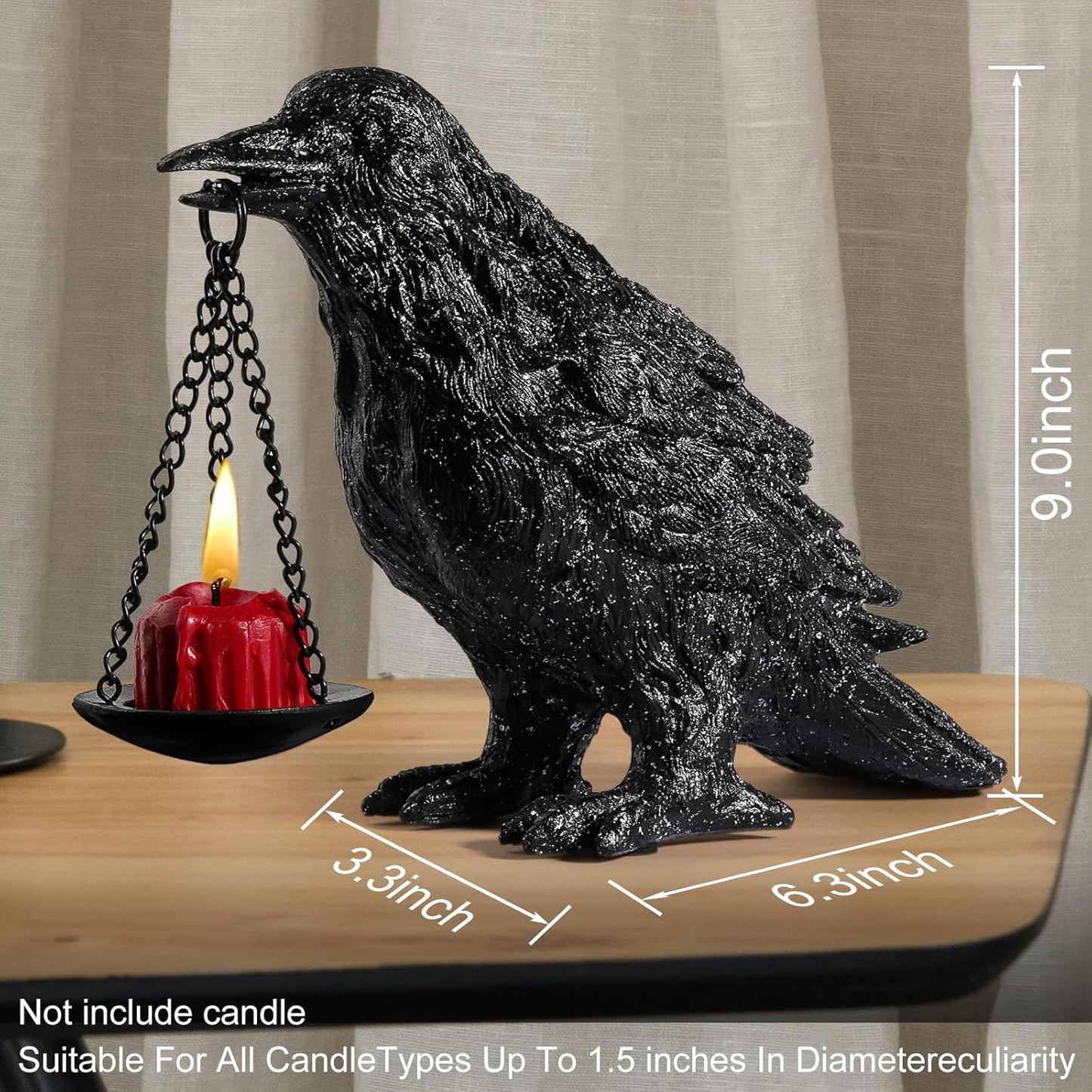 Gothic Crow Lamp Tealight Candle Holder Raven Statue for Indoor Outdoor Decor Halloween Garden Resin Statue Black Stone