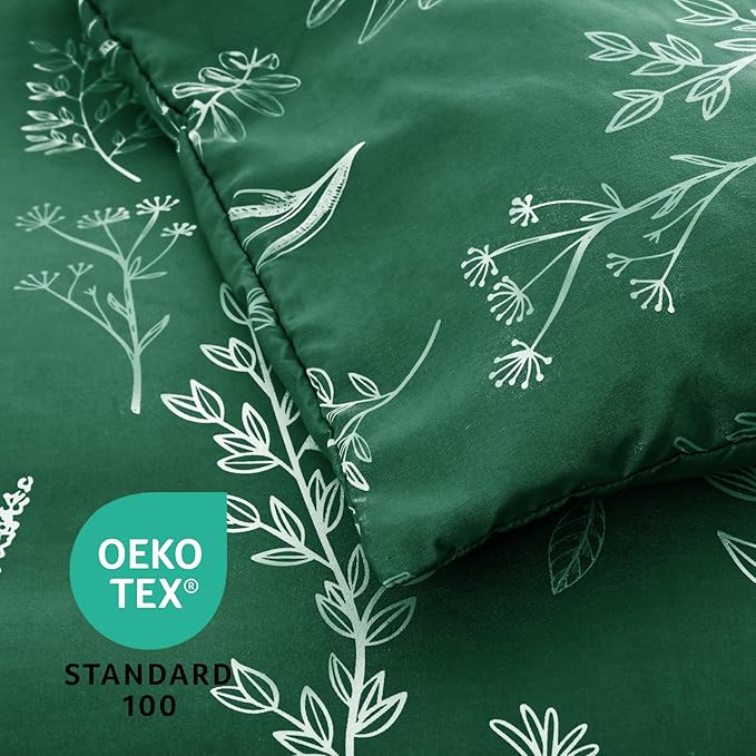 MUXHOMO Emerald Green Full Comforter Set, Elegant Floral Print Bed in a Bag 7 Pieces, Ultra Soft & Breathable Reversible Botanical Pattern Bedding Set with Comforter, Sheets, Pillowcases, and Shams