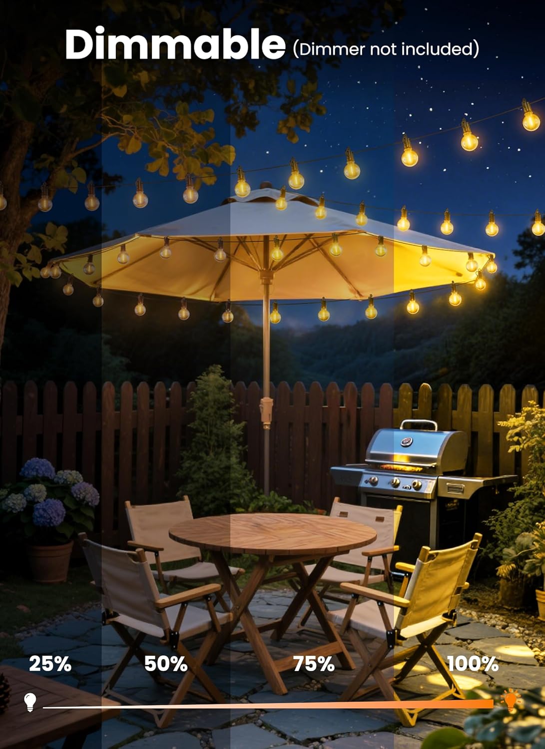 LED Outdoor String Lights, 25FT 12+1 Shatterproof Bulbs Outdoor Patio Lights, IP65 Waterproof Connectable Hanging Outside Light for Backyard, Porch, Deck, Balcony, 2200K