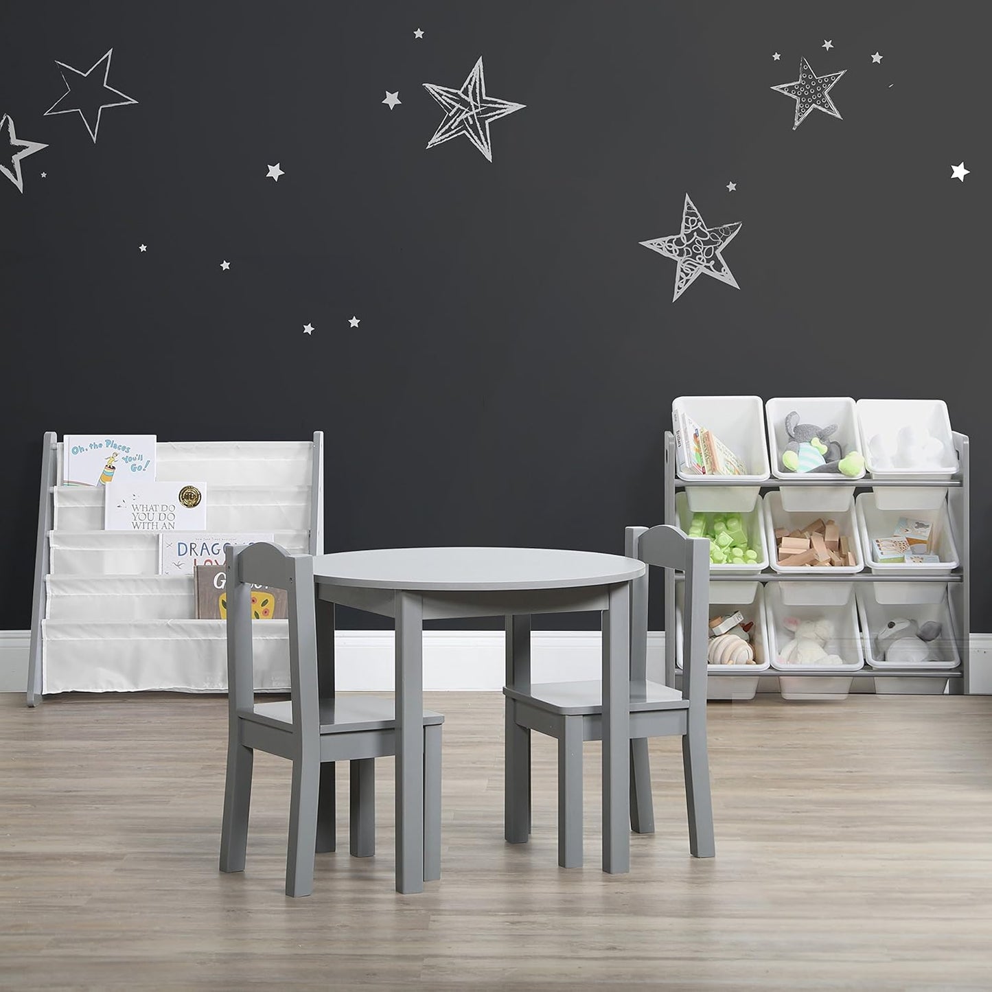 Humble Crew 9-Bin Toy Organizer – Inspire Grey with White Plastic Bins, 3-Tier Storage Solution for Kids' Playrooms and Nurseries