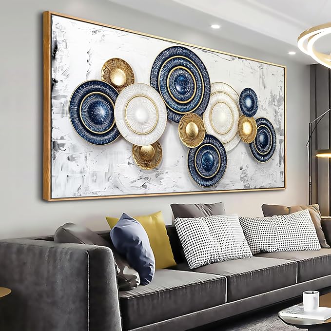 Wall Art Simple Wall Decor Blue and Yellow Canvas Painting Abstract Wall Art for Bedroom Living Room Dining Room Home Office Decor 24"x48" with Framed
