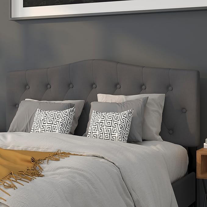 Flash Furniture Cambridge Tufted Upholstered Headboard for Queen Size Bed, Contemporary Fabric Tufted Headboard with Adjustable Height, Dark Gray