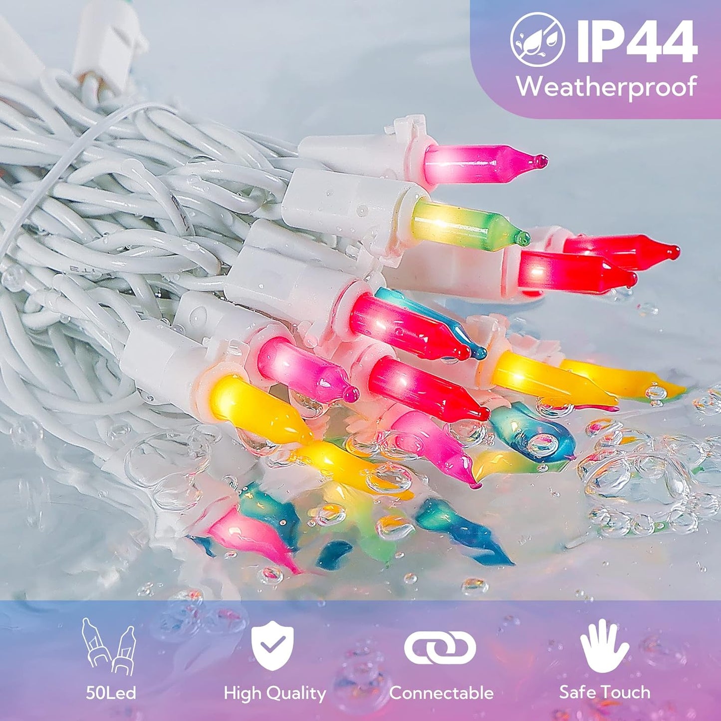 Christmas Decorations Mini String Lights,13feet 50Count Light Set on White Wire Plug in End-to-End Connectable for Indoor Outdoor Party Yard Garden Patio Home Easter Decor, Multicolored