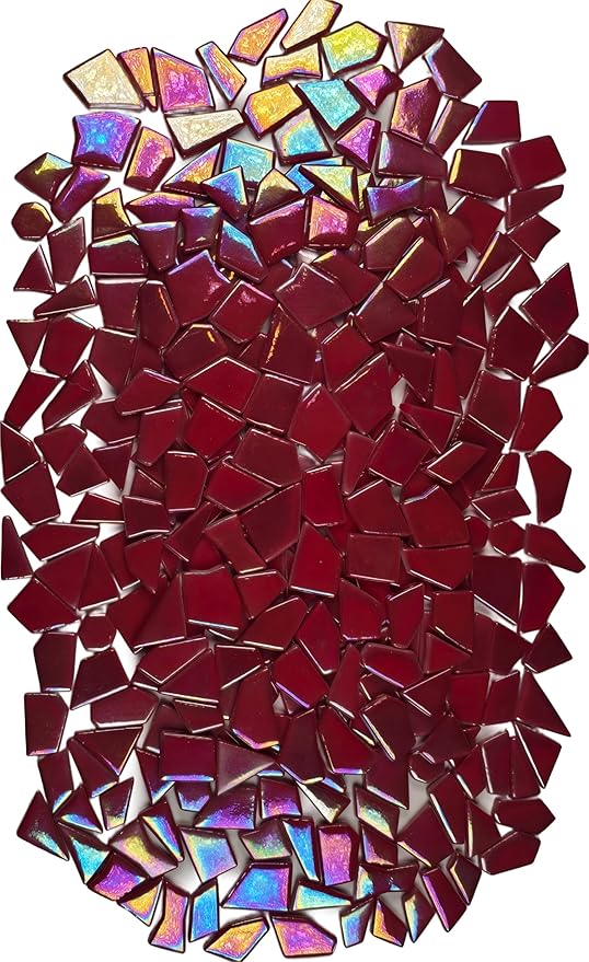 Irregular Glass Mosaic Tiles Bulk 500g Glossy and Iridescent Mosaic Glass Tiles for DIY Projects and Arts and Crafts Solid Colors and Mixes (Iridescent Red)