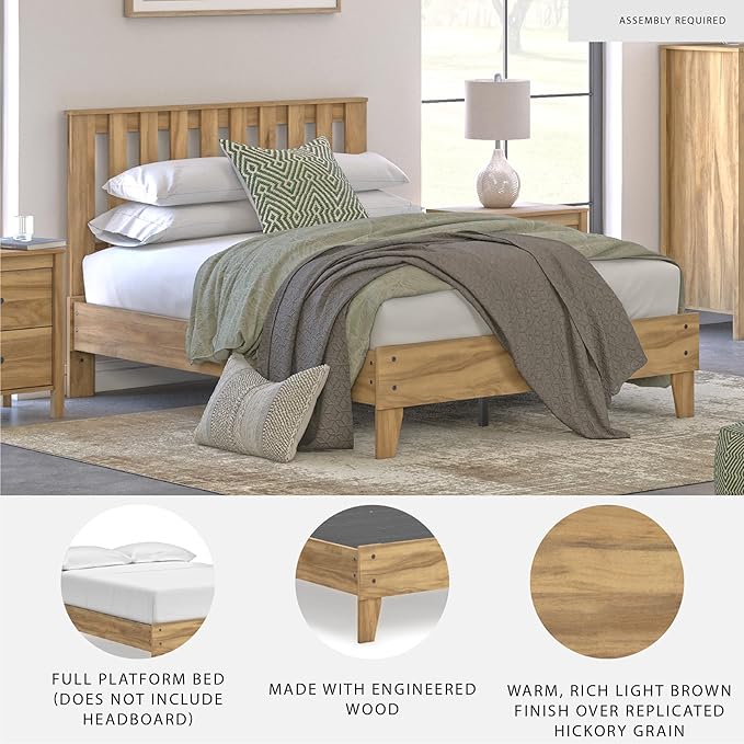 Signature Design by Ashley Bermacy Vintage Full Platform Bed with Metal Slats and Center Support Legs, Light Brown
