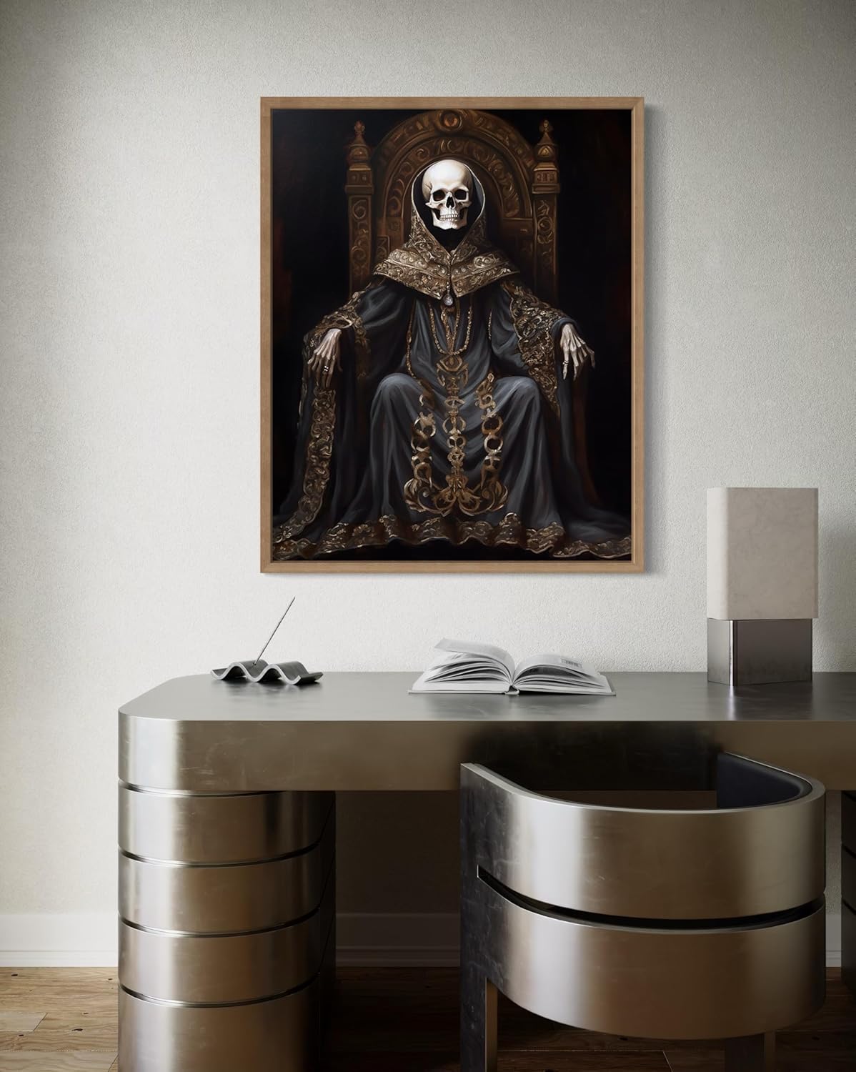 Skull King Poster Art Print, Halloween Scary Vintage Wall Art Academia Spooky Painting Decoration for Horror Prints, Gothic Posters Bedroom Decor 89 (Skull King 1, 16 x 20 inches, Wood Frame)