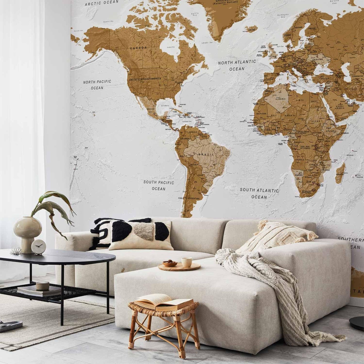 artgeist Premium Wall Mural World Map 118x83 in - XXL Non-Woven Wallpaper Fleece Wall Decor Photo Print Picture Image Design Home Map of The World k-A-0093-a-a