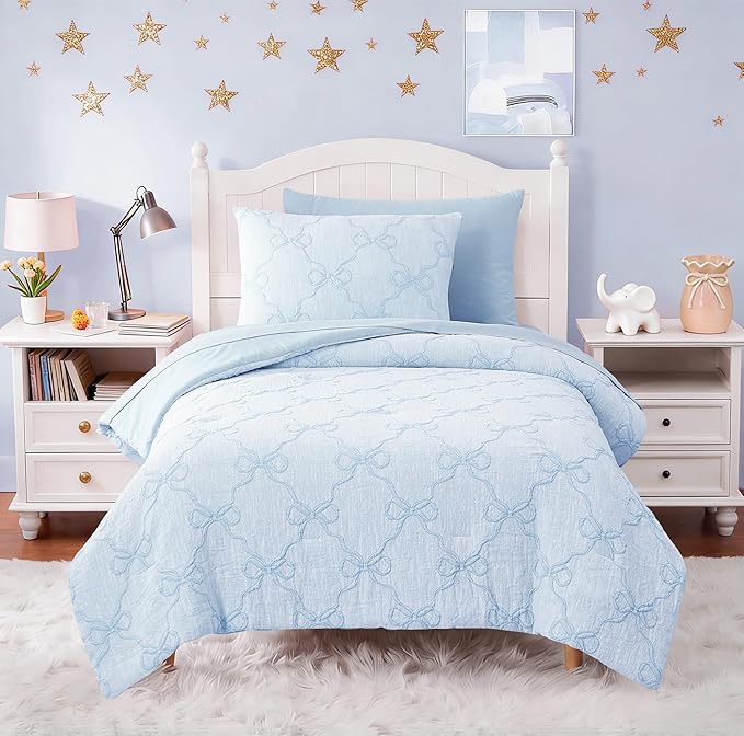 Twin Comforter Set with Sheets for Girls-5 Pieces Twin Bedding Sets with Light Blue Comforter, Sheets, Pillowcase & Sham for Kids (Light Blue Diamond, 66" X 86")