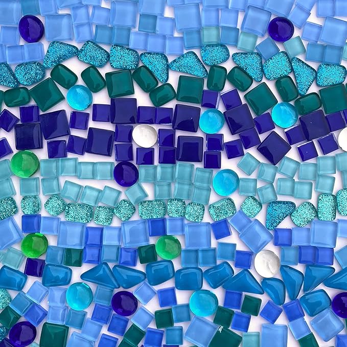 LITMIND 1.1LB Blue Mixed Irregular Crystal Glass Mosaic Tiles for Crafts - Perfect for Mosaic Art Projects, Puzzles, and Home Décor