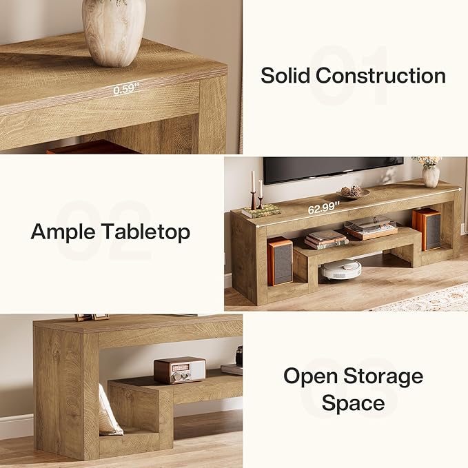 Tribesigns 63-Inch TV Stand for 55/60/65/75-Inch TVs, Farmhouse Entertainment Center with Open Storage Shelves, Wood Television Console for Living Room, Bedroom