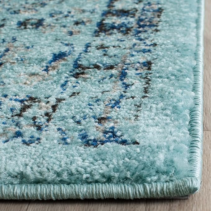 SAFAVIEH Evoke Collection Area Rug - 9' Square, Light Blue, Shabby Chic Oriental Medallion Design, Non-Shedding & Easy to Clean, Ideal for Living Room, Bedroom, Dining Space (EVK220E)