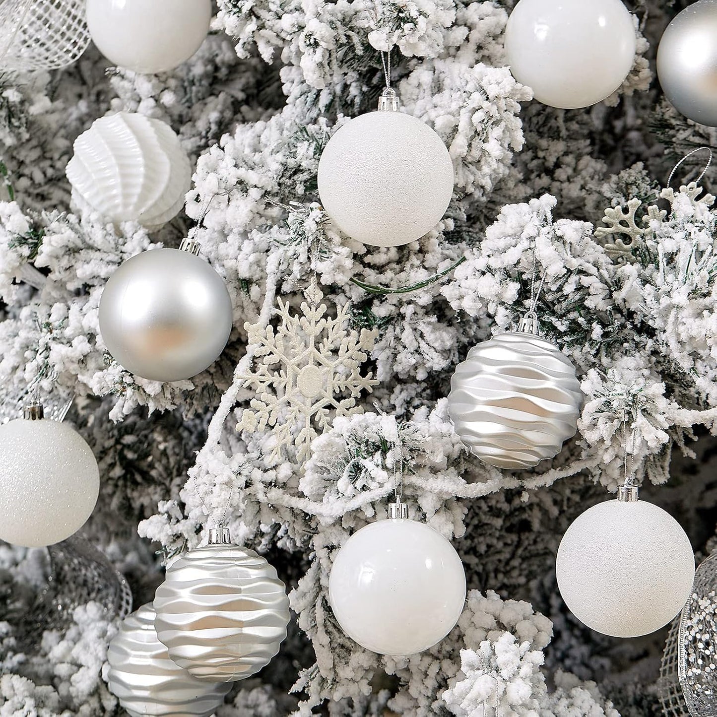 XmasExp 60mm/2.36" Christmas Ball Ornaments Shatterproof Christmas Ornaments Set Decorations for Xmas Tree Balls - 24ct (2.36'', Silver)