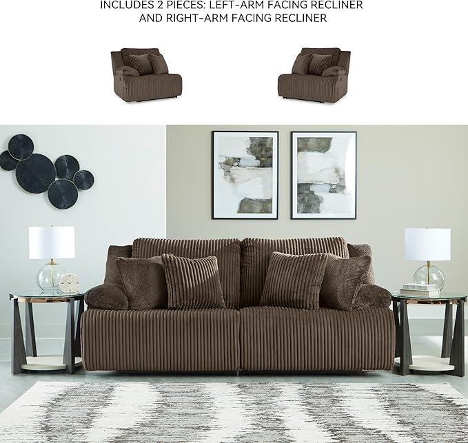 Signature Design by Ashley Top Tier Modern 2-Piece Reclining Sectional Loveseat with 4 Accent Pillows, Dark Brown