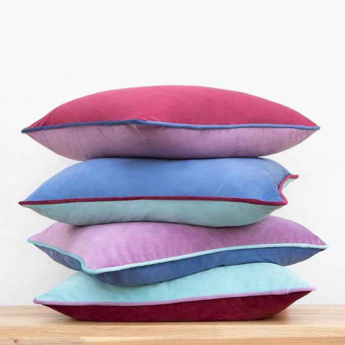MONDAY MOOSE Decorative Throw Pillow Covers Cushion Cases, Set of 4 Soft Velvet Modern Double-Sided Designs, Mix and Match for Home Decor, Pillow Inserts Not Included (18x18 inch, Purple/Blue)
