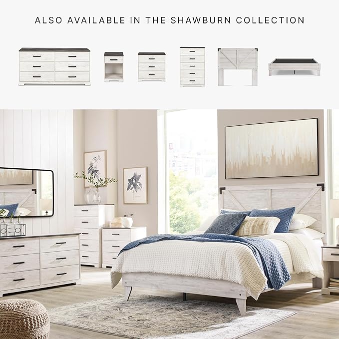 Signature Design by Ashley Shawburn Modern Farmhouse Headboard, Full, Whitewash