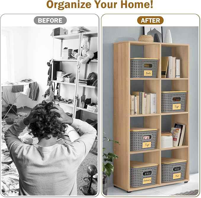 Stackable Storage Basket: Plastic Baskets Bins, Baskets for Organizing, Pantry Decorative Containers for Closets, Cabinets, Shelves(8 Pack, Grey)