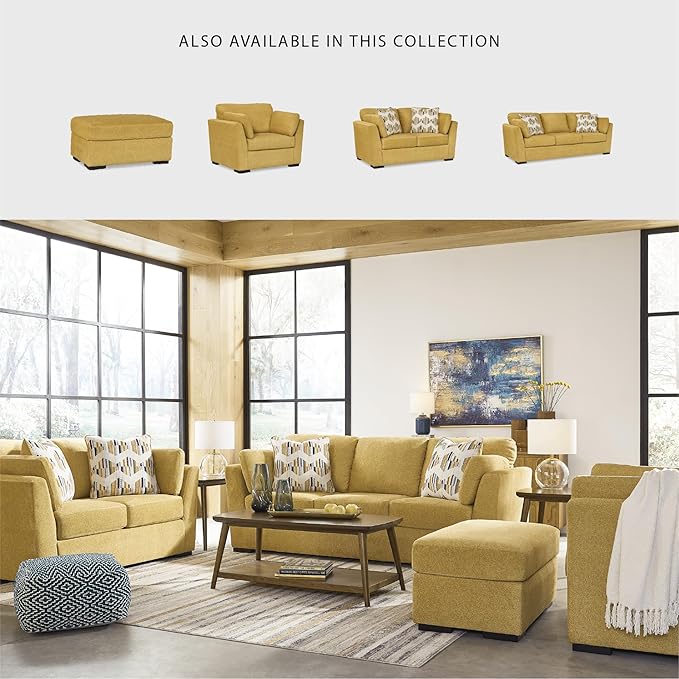 Signature Design by Ashley Keerwick Scandinavian Sofa with 4 Toss Pillows, Yellow