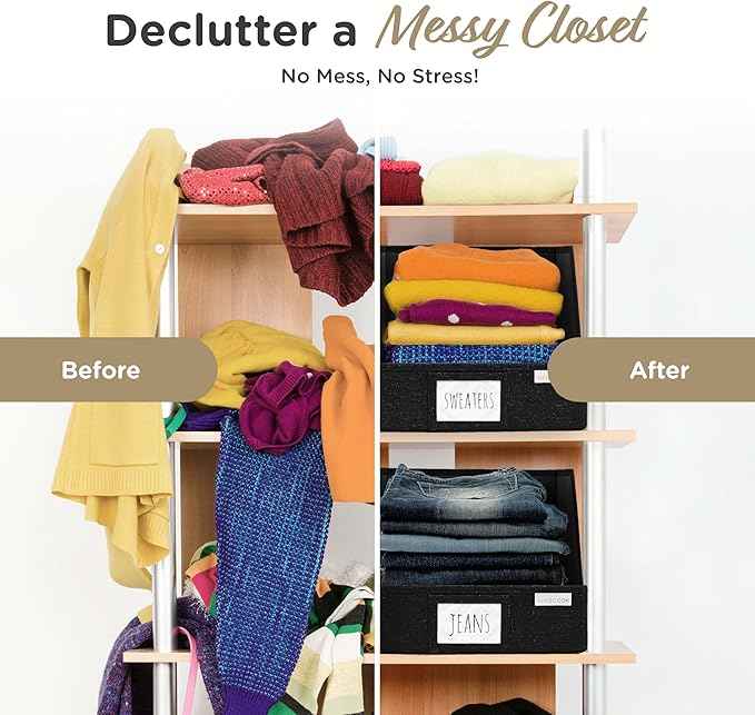 Trapezoid Closet Bins for Shelves – 12x12x10 Fabric Storage Baskets, Collapsible Organizer Boxes for Bedroom, Jeans, Sweaters– Black, 3 Pack