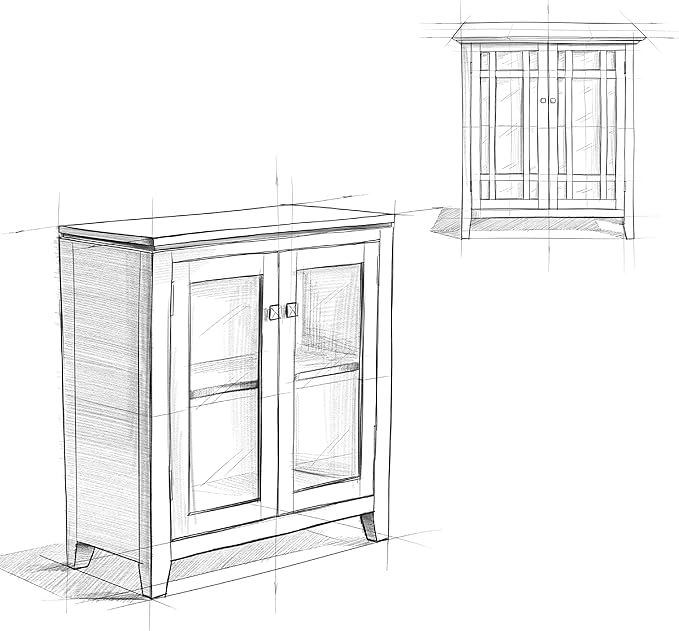 SIMPLIHOME Cosmopolitan Storage Cabinet - 30 inch Wide Solid Wood Low Cabinet in Black, Contemporary Console for Entryway, Living Room, or Dining Room with Glass Doors and Adjustable Shelves