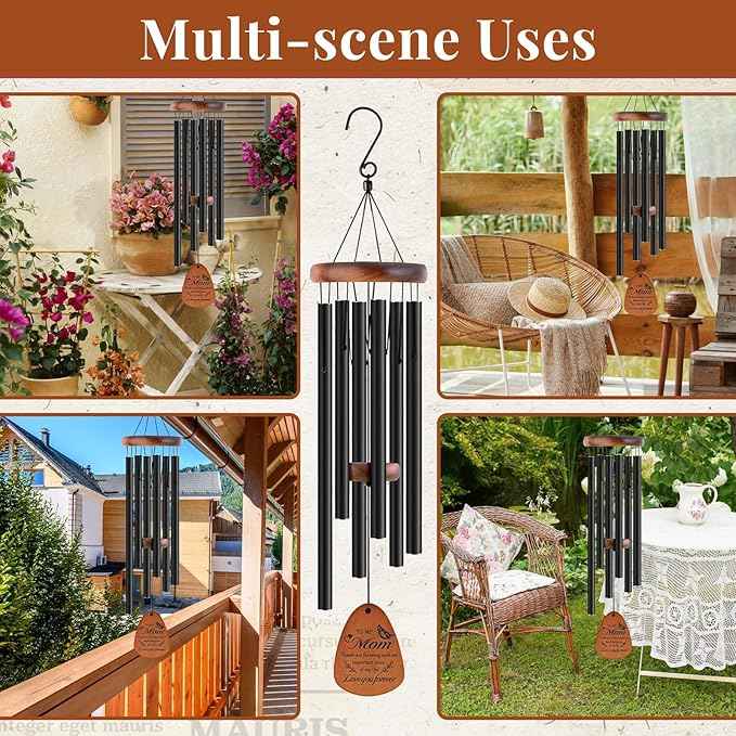 JOBOSI Mother's Bouquet Memorial Wind Chime with Black Tube Decorative Gift,Indoor/Outdoor Decorative Gift, Perfect for Mothers, Ladies, and Grandma