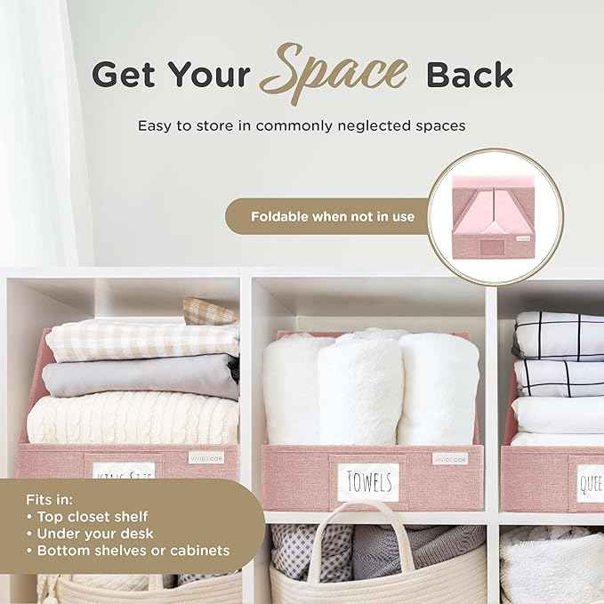 Closet Bins for Organization – 12x12x10 Foldable Boxes for Clothes, Fabric Trapezoid Storage Bins, Storage Baskets, Decorative Storage Baskets, Sweaters, Baby Clothes, Nursery– Pink, 3 Pack