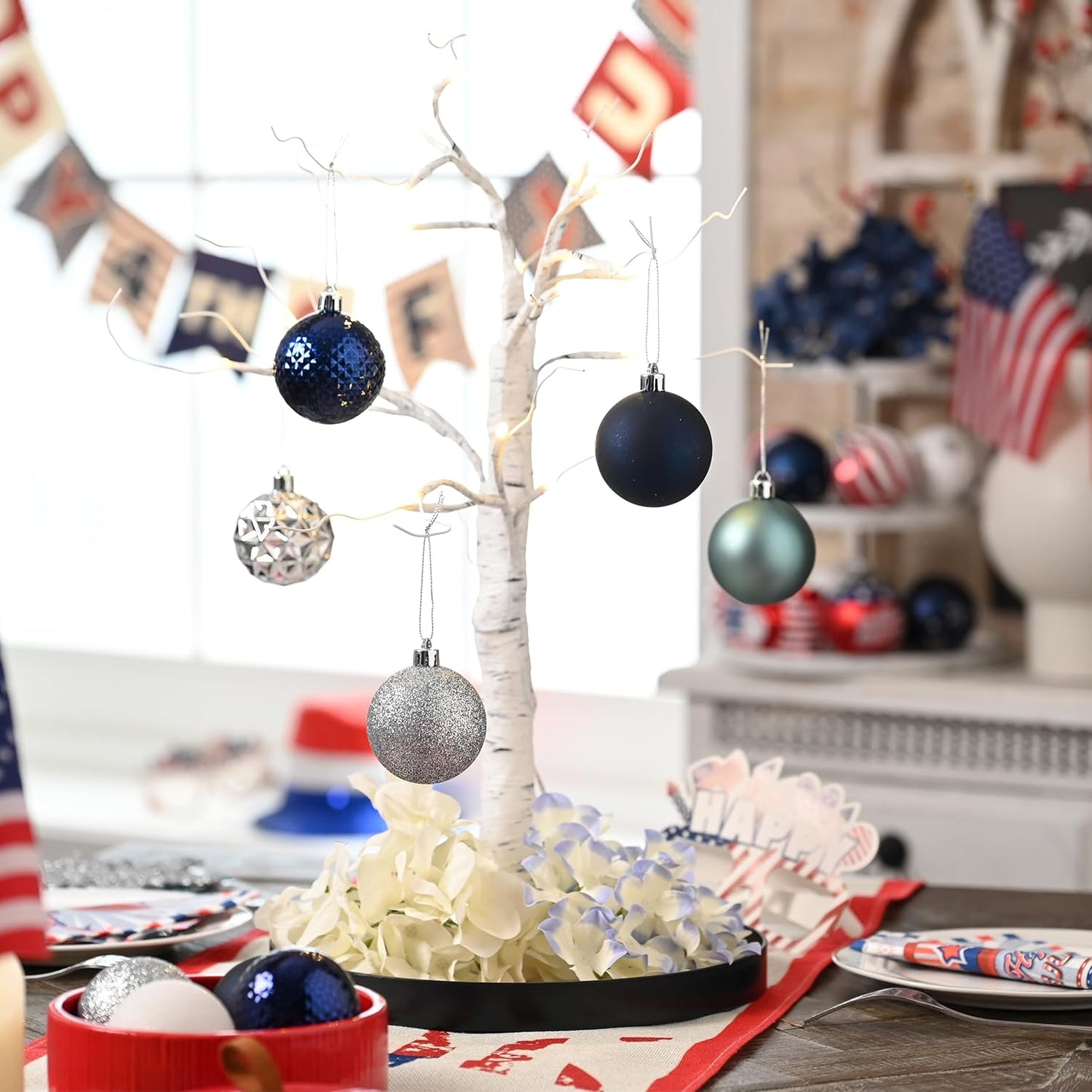 Valery Madelyn Christmas Tree Decorations Ornament Set for Fall Halloween, 50ct 2.36 Inches Navy Blue Silver Shatterproof Christmas Ball Ornaments Hanging Xmas Holiday Party Decor