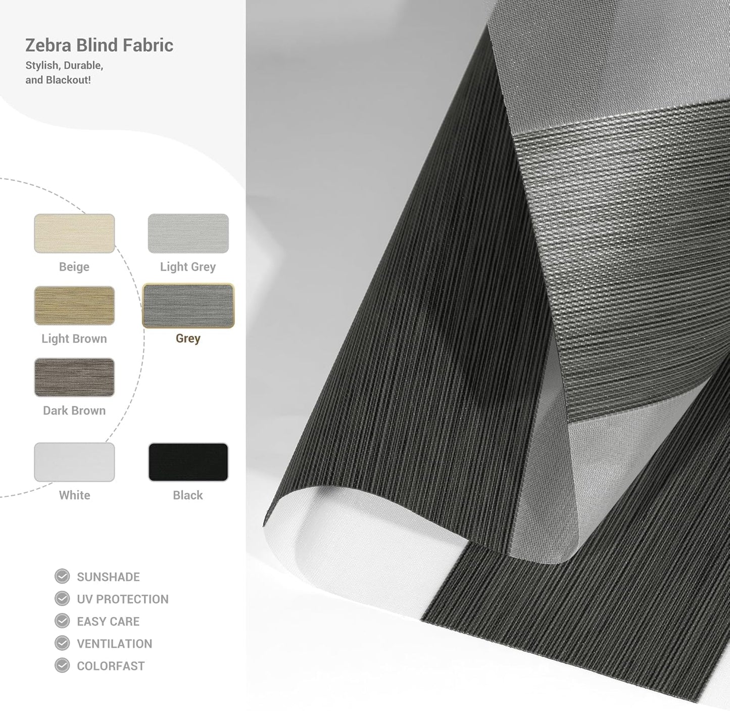 Cordless Zebra Blinds for Windows, Blackout Interior Blinds,Easy to Install,UV Protection,for Offices and Home,Custom Roller Shades, Mousse Grey,45" W x 80" H