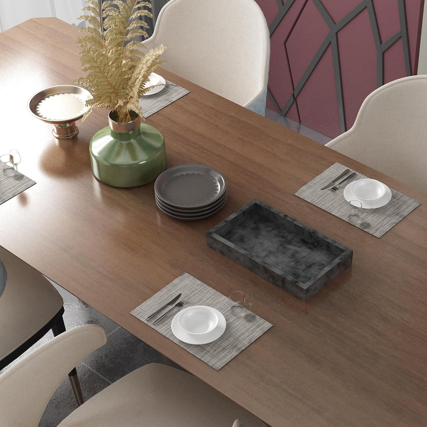 CADONO Placemats Set of 4 Washable Indoor/Outdoor Vinyl Place Mats for Dining Table Durable Non-Slip Heat Resistant PVC Weave Table Mats（Beige）