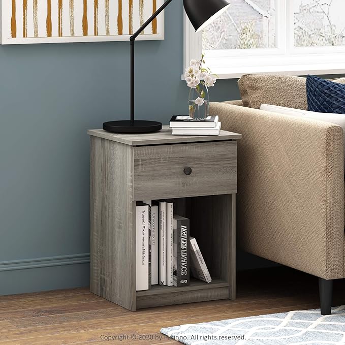 Furinno Tidur Nightstand, 1-Pack, French Oak Grey