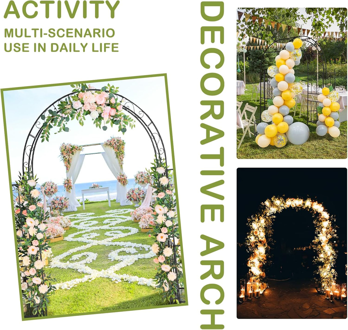 Outvita 7FT Garden Arch Arbor with Plant Stand, Heavy Duty Metal Arbour Archway, Decorative Frame Stand Trellis for Wedding Ceremony Party Plant Climbing Rose Vines Lawn