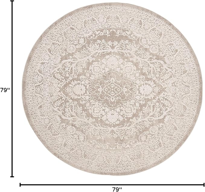 SAFAVIEH Reflection Collection Area Rug - 6'7" Round, Beige & Cream, Non-Shedding & Easy Cleaning, Ideal for Living Room, Bedroom (RFT668A)