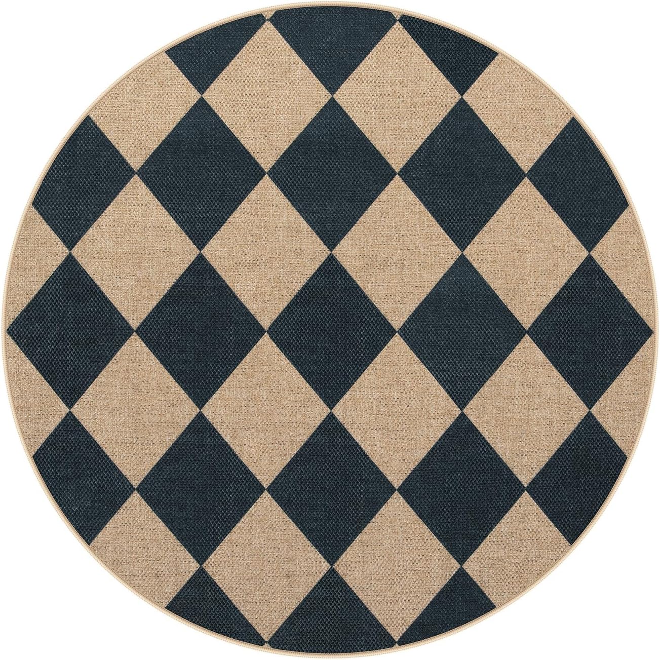 Lahome Checkered Round Rug 3ft, Circle Indoor Outdoor Entryway Patio Rug Washable Easy Jute Rug, Farmhouse Non Slip Small Round Rugs for Bedroom Porch Living Room Decor