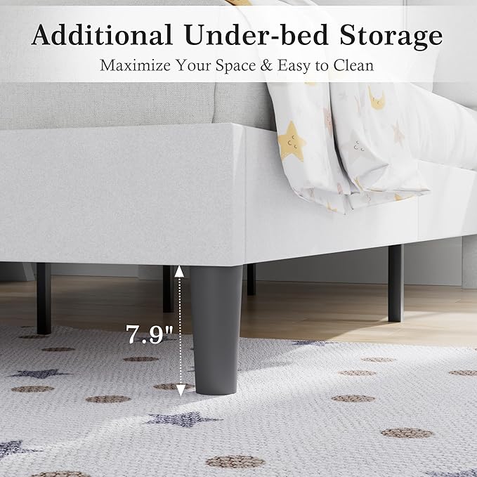 VECELO Twin Bed Frame with Upholstered Headboard, Heavy-Duty Platform Bedframe with Strong Wooden Slats Support, No Boxing Spring Needed, Pure White
