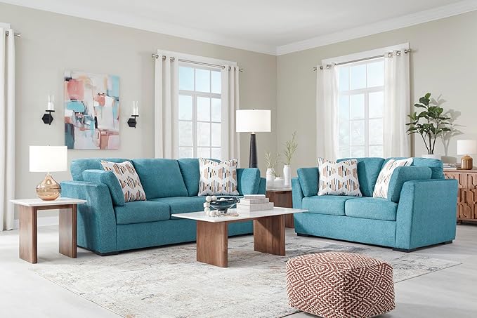 Signature Design by Ashley Keerwick Scandinavian Sofa with 4 Toss Pillows, Blue