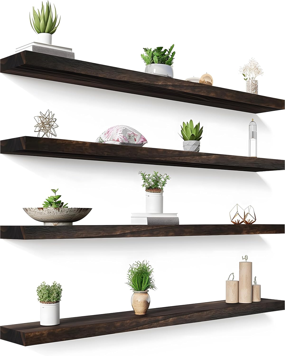 48 Inch Floating Shelves for Wall Rustic Brown Wood Wall Shelves for Bedroom Set of 4 - Décor Diaries