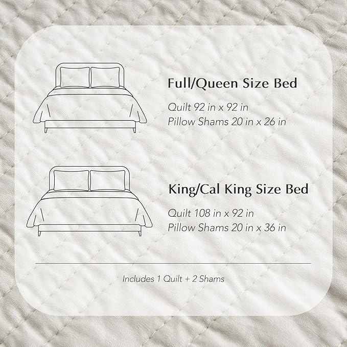EVERGRACEHOME 100% Cotton Modern Lines Quilt Set Queen Size, Pre-Washed Soft Striped Coverlet Bedspread, 3 Piece Lightweight Bedding Set for All Season, with 2 Pillow Shams, Birch