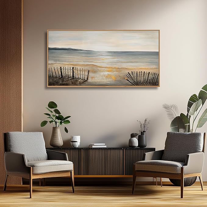Yuaxker Ocean Wall Art Grey and White Wall Decor Framed Wall Hanging Decor Aesthetic Artwork for Living Room Bedroom Dining Room Office Home Decor 20x40 Inch