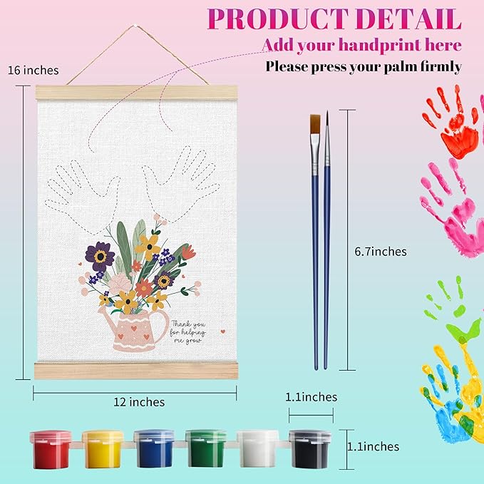 Handprint Flower Kit – 12x16 inches Flower Bouquet Handprint Art Kit with Acrylic Paints – DIY Family Keepsake Craft, Mother Daughter Activity, Mother's Day Birthday Gifts Fit for Mom, Grandma, BH02