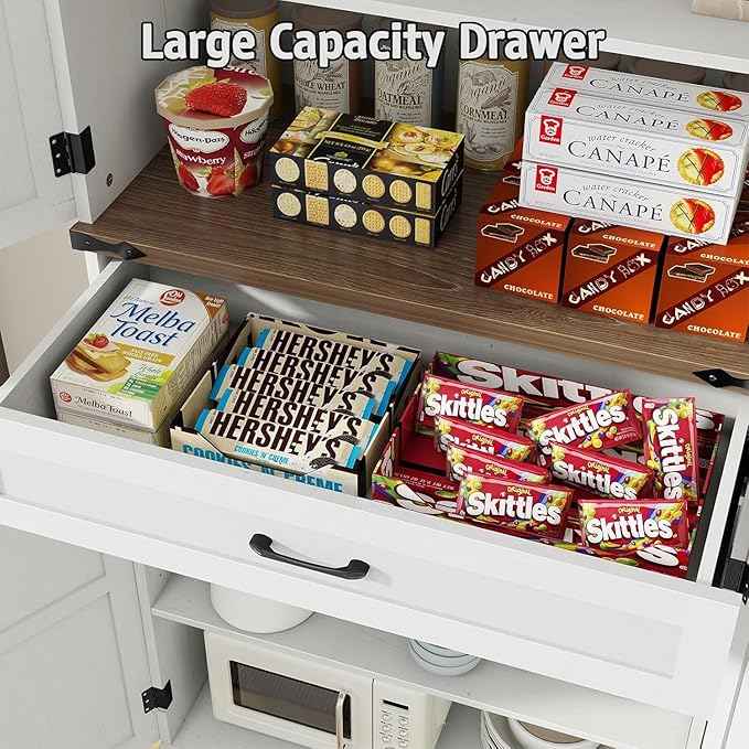 Vabches 72" Kitchen Pantry Storage Cabinet with Large Capacity Drawer, Adjustable Shelves, Freestanding Cupboard for Kitchen, Dining Room, Living Room, White
