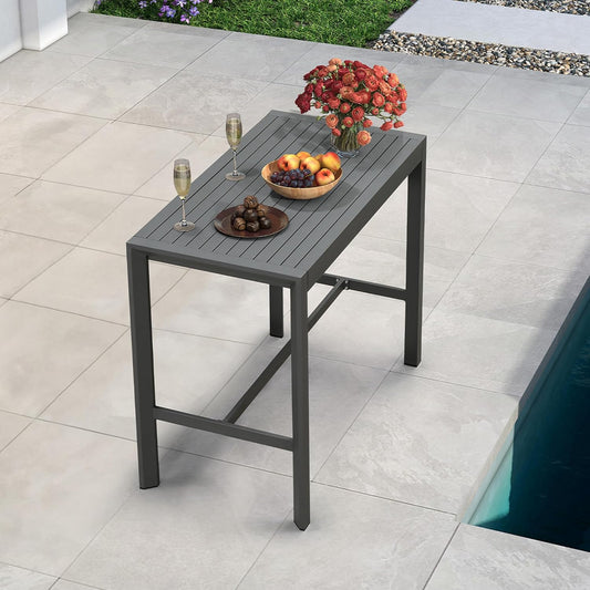 PURPLE LEAF 43.1'' Rectangle Outdoor Patio Bar Height Pub Table, Outside Aluminum Tall Kitchen Bar Table with Sturdy Legs for Bar Stool, Indoor and Outdoor, Garden, Grey