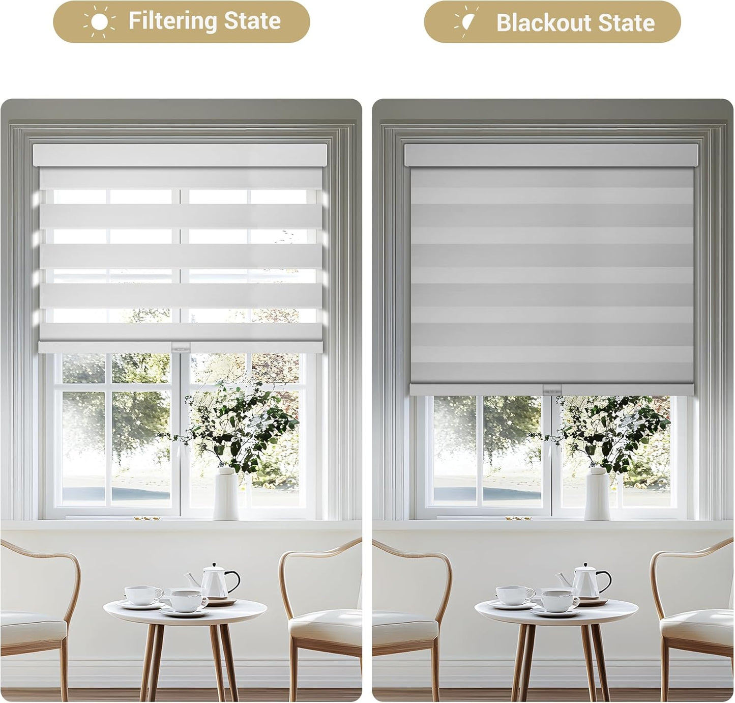 Cordless Zebra Blinds for Windows, Blackout Interior Blinds,Easy to Install,UV Protection,for Offices and Home,Custom Roller Shades, Solid White, 59" W x 56" H