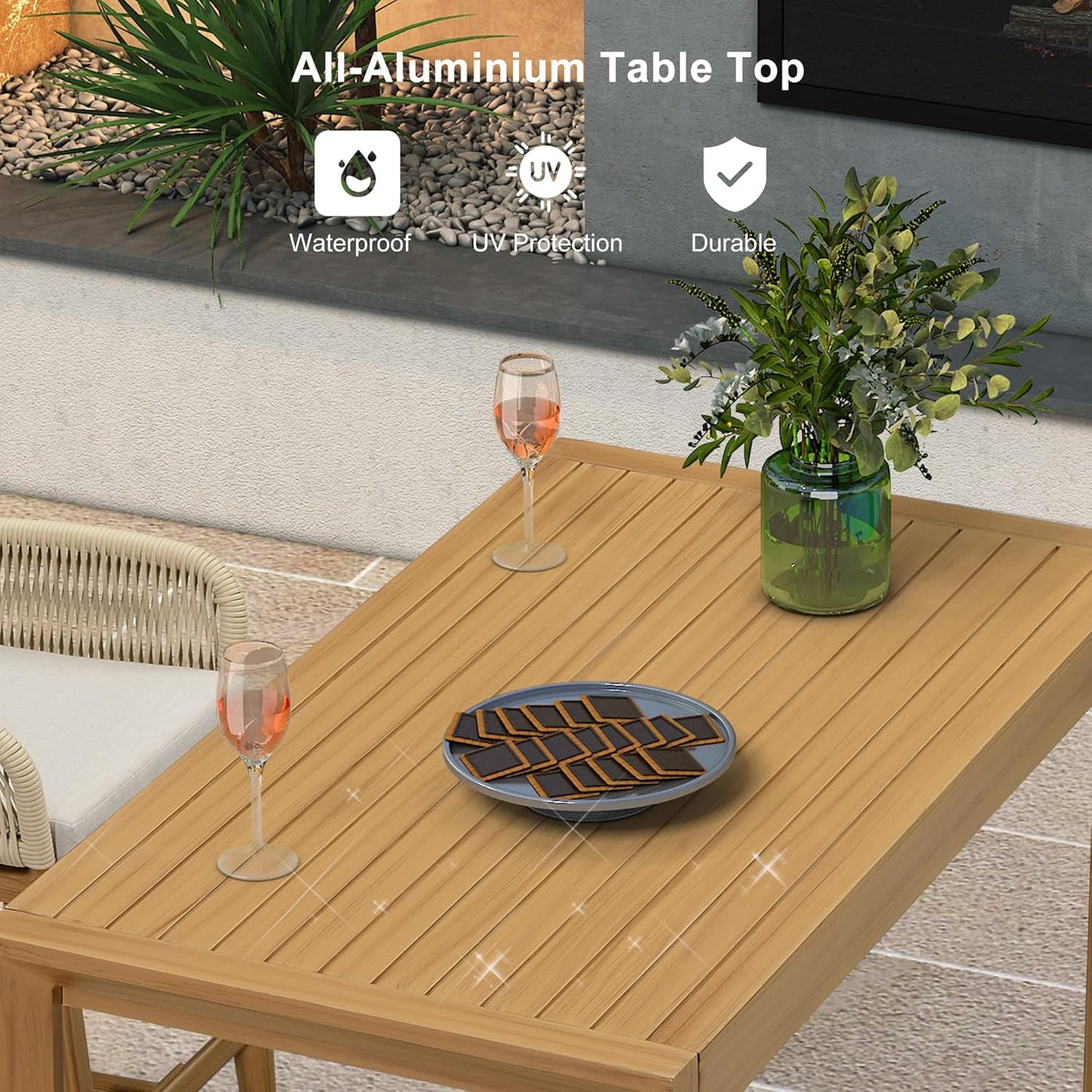 PURPLE LEAF 39.1'' Rectangle Outdoor Patio Counter Height Dining Table, Durable Aluminum Bar Height Pub Table for Counter Bar Stool, Water-Proof Tall Dining Table with Sturdy Legs, Teak