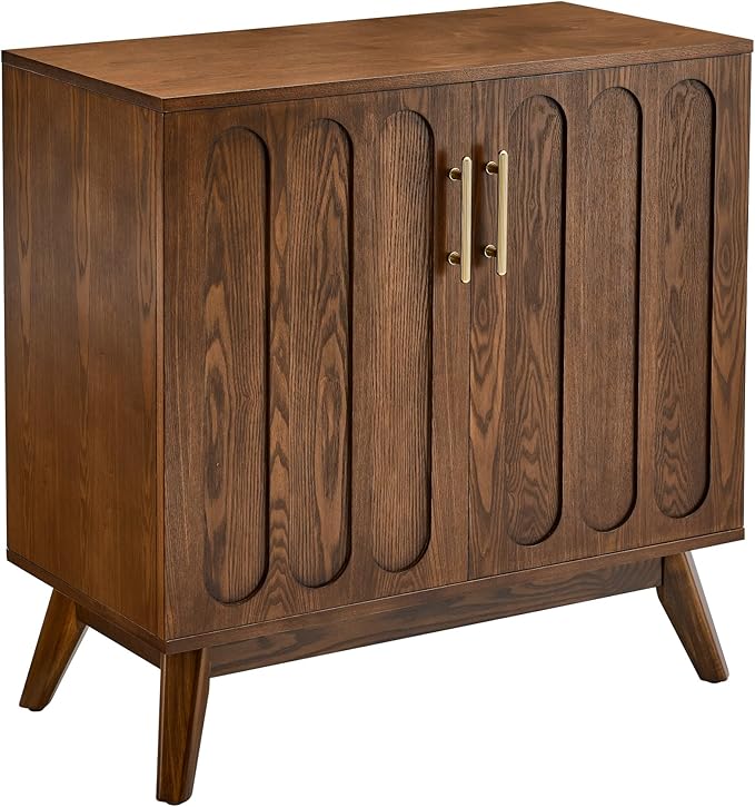 Ball & Cast 32" Mid Century Modern Sideboard Cabinet with Storage, Fluted Buffet Credenza Cabinet with Solid Wood Legs & Adjustable Shelf for Living Room, Entryway, Kitchen Coffee Bar, Walnut