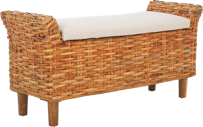 SAFAVIEH Home Collection – Palermo Natural Woven Accent Bench with Cushioned Seat, Transitional Organic Bench for Bedroom, Entryway or Living Room (FOX6533B)