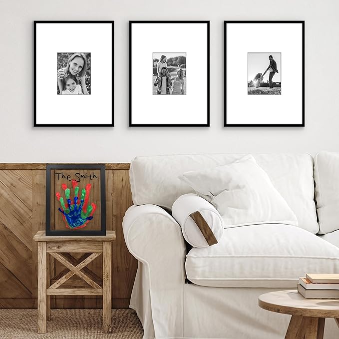 Americanflat Family Handprint Kit with Polished Plexiglass - 8x10 Frame with Five Panels for DIY Prints - Includes Washable Paint, Brushes and Marker - Keepsake Frame for Wall Display - Black