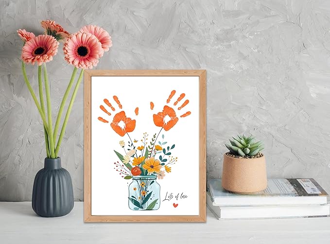 Handprint Kit for Mother's Day & Birthday Gifts, 10 Bulk Personalized Floral Greeting Cards, 8.5x11 Inch DIY Keepsake Art for Mom, New Moms, Grandmas (Mothers Day Crafts & Birthday Celebration Ideas)