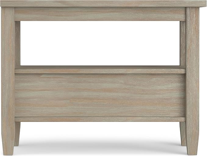 SIMPLIHOME Warm Shaker End Table - 14 inch Wide Solid Wood Narrow Side Table in Distressed Grey, Transitional Accent Table for Living Room or Bedroom with Drawer, Open Shelf and Square Tapered Legs