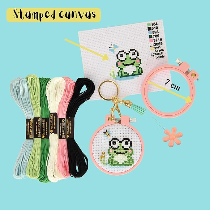 IDDI Cute Creatures Embroidery Kit for Kids. Stamped Cross Stitch Kits for Beginners. Kid Needlepoint. Crafts for Girls 8-12. Easy Crafts. DIY Keychains for Kids. Needlework Kits. Backpack Charms.